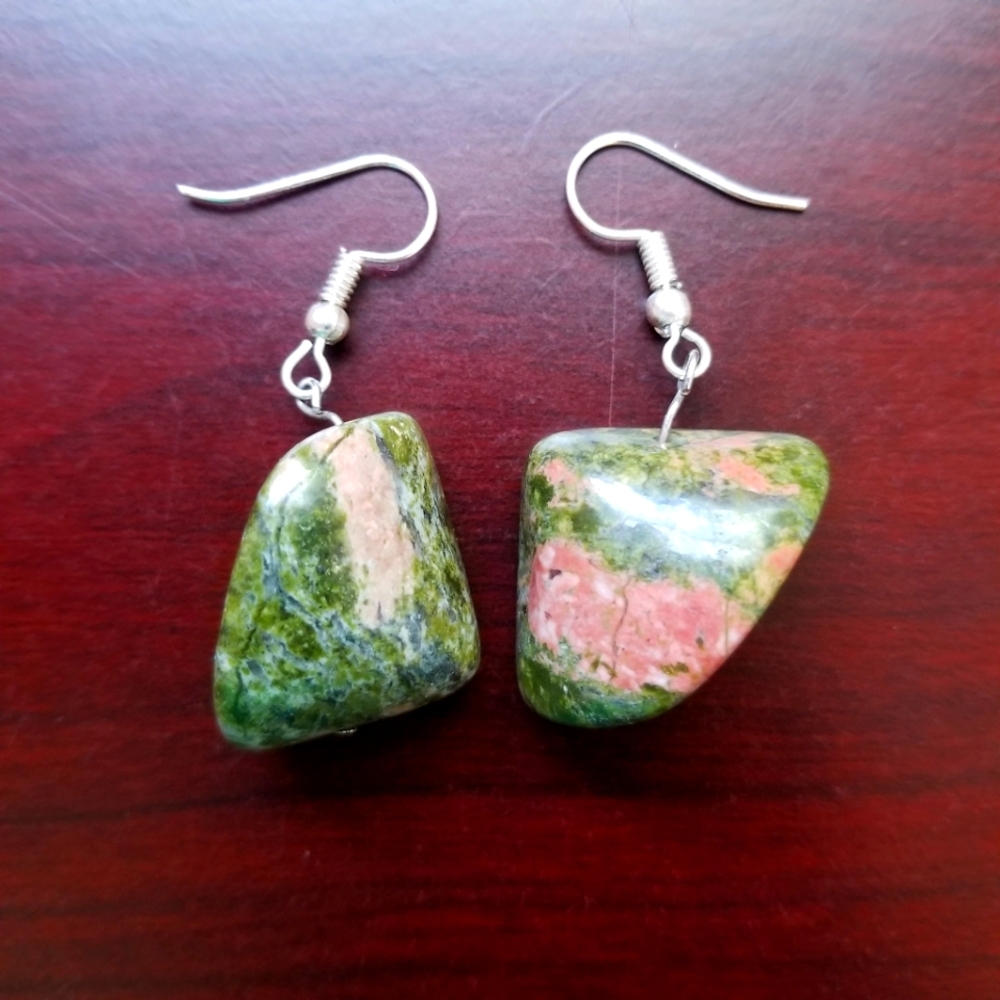 Elegant Green and Pink Unakite Stone Earrings